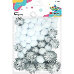 Pompony Craft-Fun Series brokatowe i matowe biały 50 szt Titanum (361536)