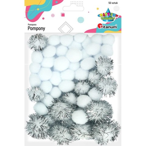Pompony Craft-Fun Series brokatowe i matowe biały 50 szt Titanum (361536) Pompony Craft-Fun Series brokatowe i matowe biały 50 szt Titanum (361536)