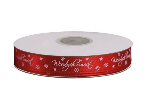 Wstążka Craft-Fun Series satynowa satynowa z nadrukiem Wesołych Świąt 12 czerwona Titanum (12/25YRED)