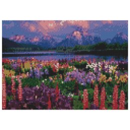 Zestaw kreatywny Diamentowa mozaika 30x40cm Pejzaż góry, rzeka i kwiecista łąka Flamingo Line (TGC70028)