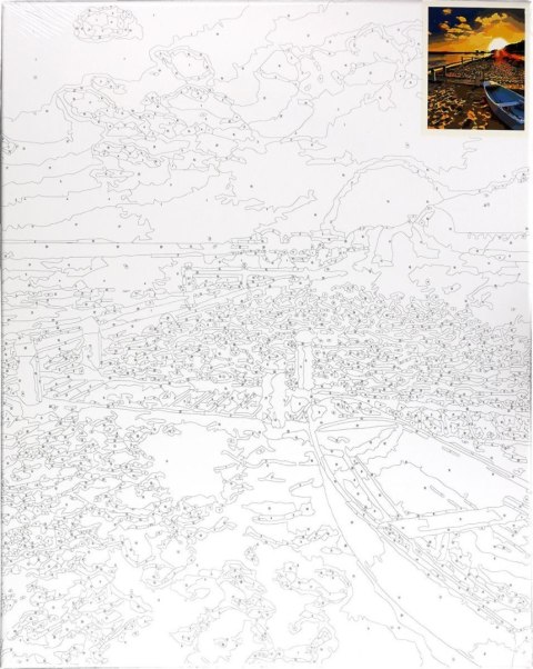 Zestaw kreatywny Malowanie po numerach 40x50cm Zachód słońca nad morzem, plaża z łodzią Flamingo Line (fys025) Zestaw kreatywny Malowanie po numerach 40x50cm Zachód słońca nad morzem, plaża z łodzią Flamingo Line (fys025)