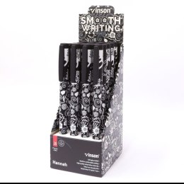 Długopis olejowy Fashion A71 KWIATY BLACK-WHITE niebieski 0,7mm Vinson