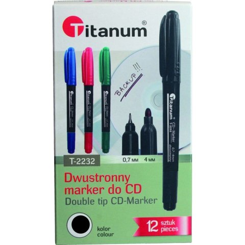 Marker do CD Titanum 2 końcówki: 0,7 mm/4 mm czarny (T-2232) Marker do CD Titanum 2 końcówki: 0,7 mm/4 mm czarny (T-2232)