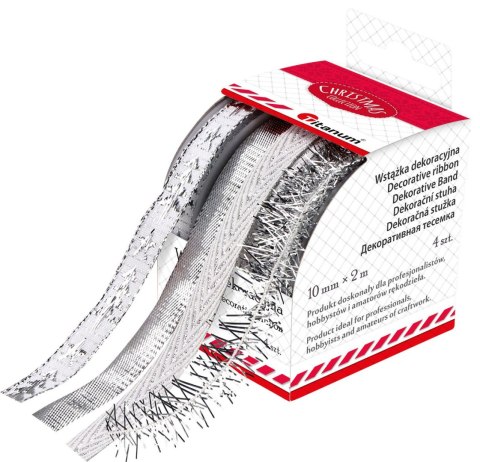 Wstążka Craft-Fun Series Boże Narodzenie 4 wzory 10x2 [mm x m] biało-srebrny Titanum (A-28(7))